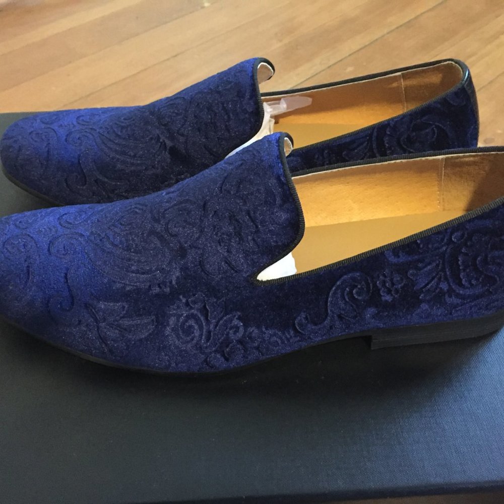 New Moretti Black Label Blue Velvet Loafers Sz 10